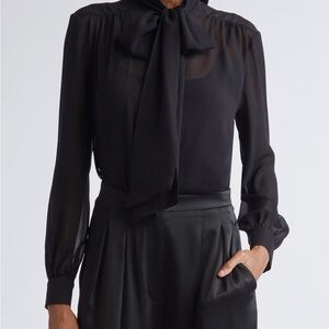 Elegant Black Sheer Bow-Neck Blouse Size S